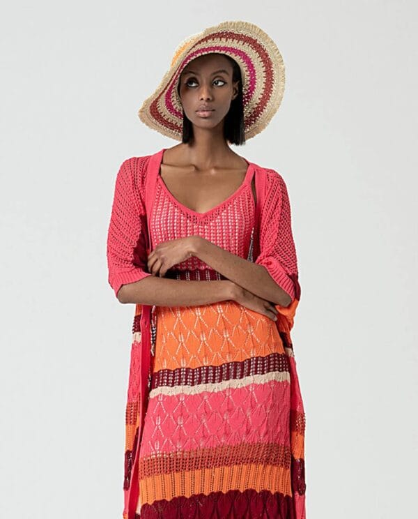 Surkana Sombrero de rayas efecto rafia Fucsia - Imagen 2
