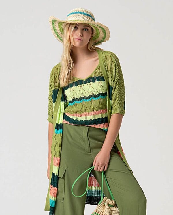 Surkana Sombrero de rayas efecto rafia Verde - Imagen 2