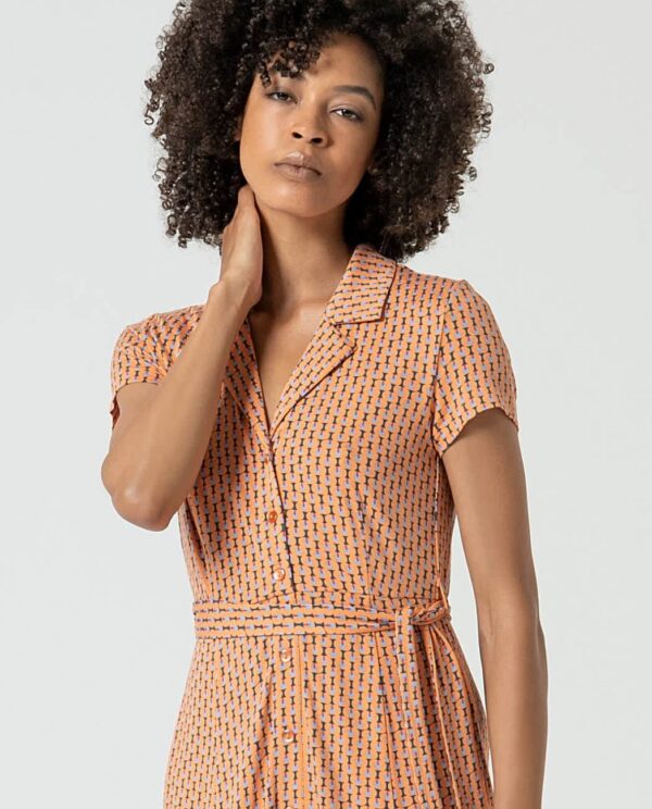 Surkana Vestido midi camisero, manga corta Naranja - Imagen 2