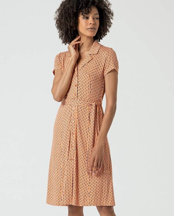 Surkana Vestido midi camisero, manga corta Naranja - Imagen 3