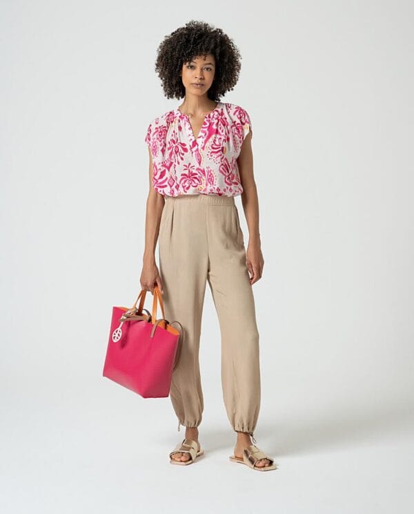 Surkana Blusa con abertura de escote en V Fucsia - Imagen 4