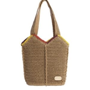 AMICHI BOLSO SHOPPER RAFIA MARRON CIERRE DE CREMALLERA