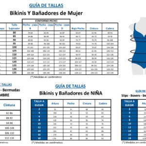 TABLAS DE MEDIDAS DOCOR BIKINIS Y BAÑADORES MUJER